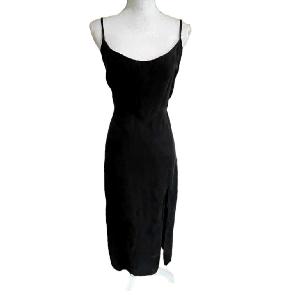 ZARA Spaghetti Straps Midi/Maxi Minimalist LBD Slip Black  Dress